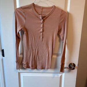 Aerie Long Sleeve Henley Top in Dusty Pink